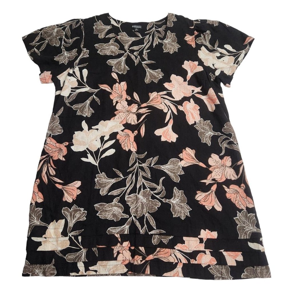 Original Nicole Miller Black Pink Floral Linen Mini Dress Tunic Top Size XXL